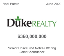 Duke Realty - $350 million Senior Unsecured Notes Offering - Joint Bookrunner